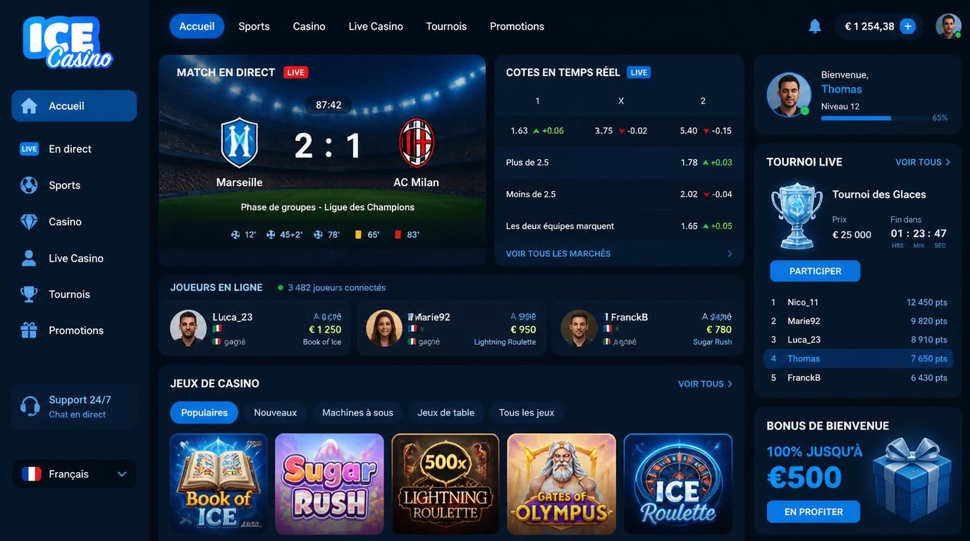 Interface de pari en direct dynamique avec cotes qui changent.