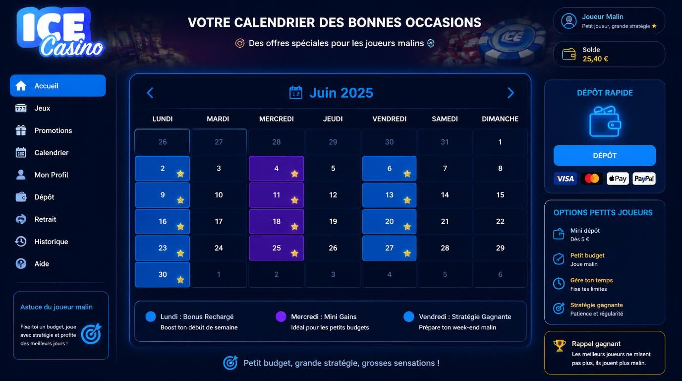 Un calendrier mettant en valeur les jours de dépôt profitable avec décor casino.